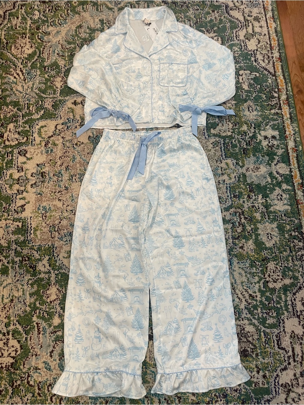 Peach Love California Light Blue Toile Cropped Pajama Set